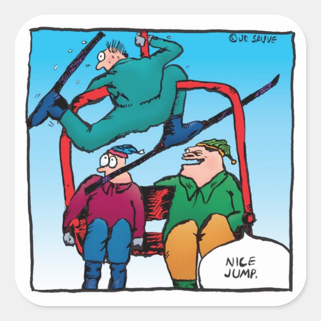 Nice Jump Cartoon Skiers Stickers (Front)