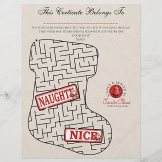 Nice List Certificate Maze Puzzle for Kids Letterhead
