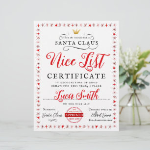 Nice List Christmas Certificate