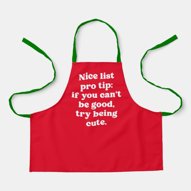 Nice list cute funny red and green Christmas kids' Apron (Front)