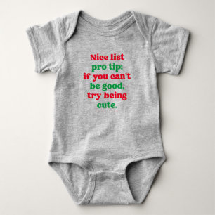 Nice list cute funny red green Christmas Baby Bodysuit