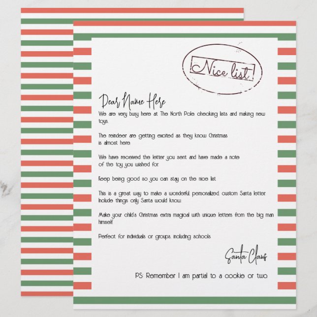 Nice List Letter From Santa Personalized (Front/Back)