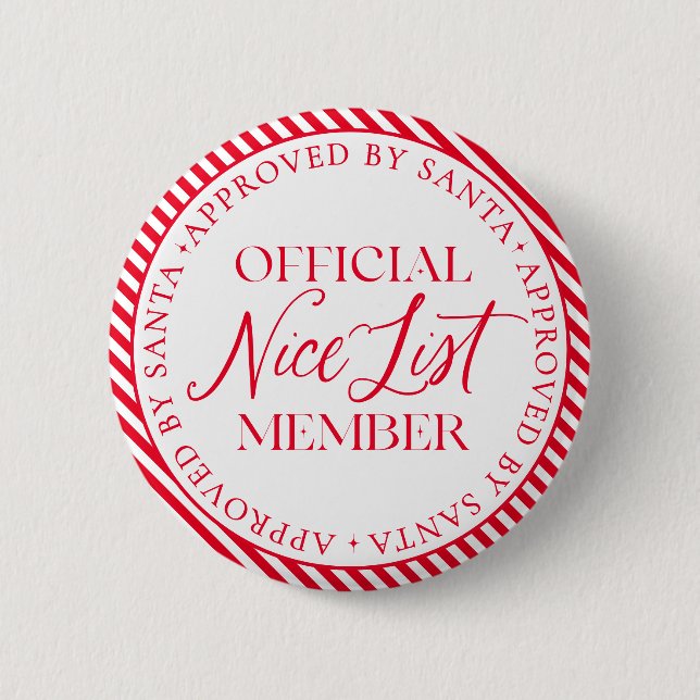 Nice List Member Approved By Santa Christmas 2 Inch Round Button (Front)
