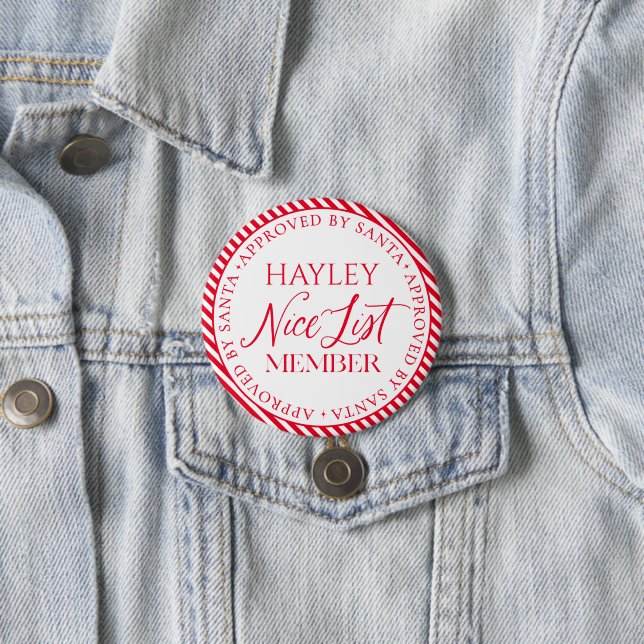 Nice List Member Approved By Santa Christmas 3 Inch Round Button (In Situ)