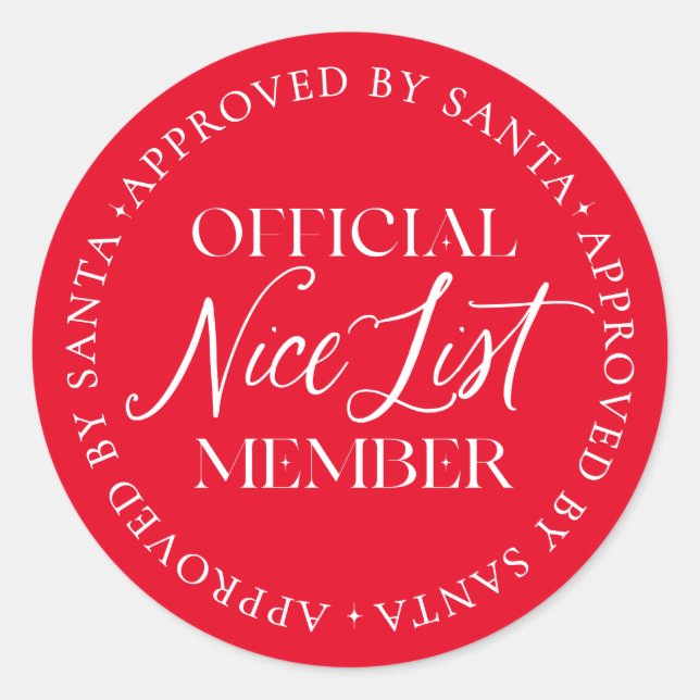 Nice List Member Approved By Santa Christmas Classic Round Sticker (Front)