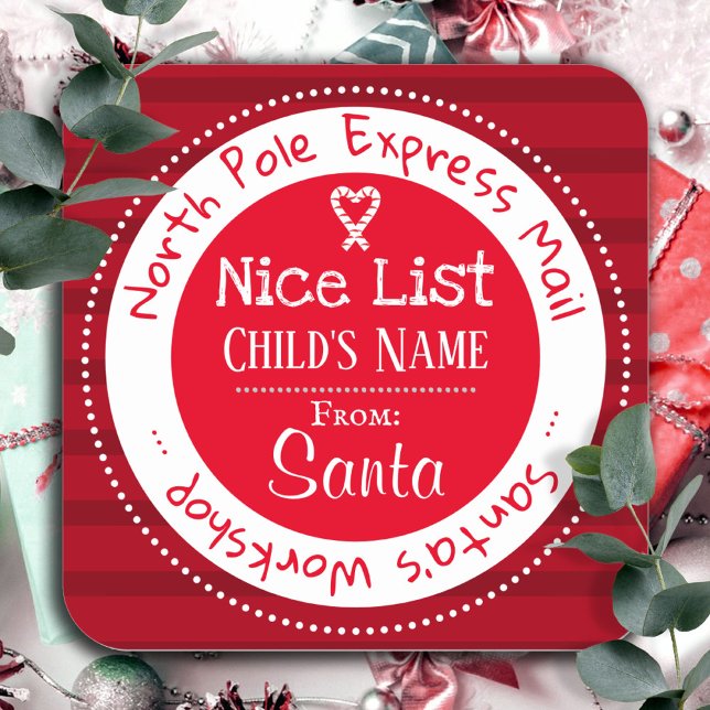 Nice List North Pole Mail Custom Name Square Sticker (Creator Uploaded)