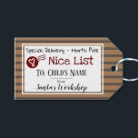 Nice List Personalized Santa Message Gift Tag<br><div class="desc">Fun Nice list gift tag. Special Delivery from the North Pole direct from Santa's Workshop. Change child's name and add your own personalized message from Santa on the back of the tag. How exciting to read a small personalized message from Santa on Christmas morning.</div>