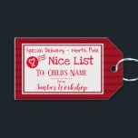 Nice List Personalized Santa Message Gift Tag<br><div class="desc">Fun Nice list gift tag. Special Delivery from the North Pole direct from Santa's Workshop. Change child's name and add your own personalized message from Santa on the back of the tag. How exciting to read a small personalized message from Santa on Christmas morning.</div>