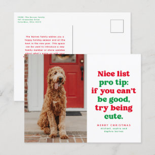 Nice list pro tip funny one photo Christmas pet  Holiday Postcard
