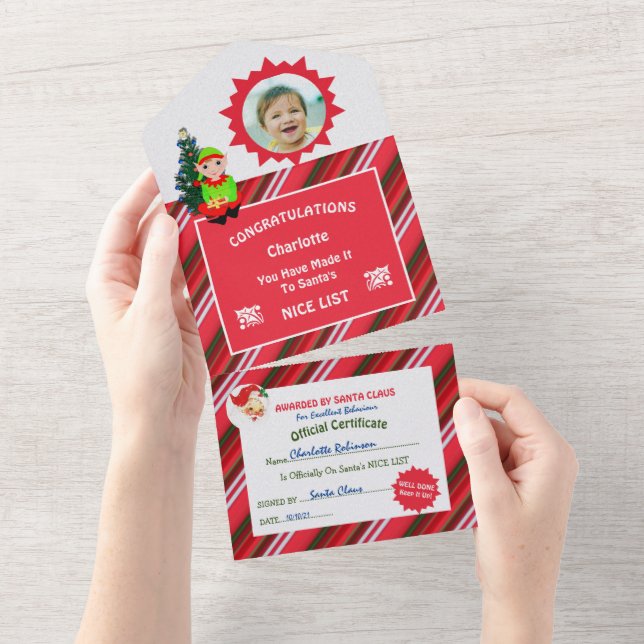 Nice List Santa Official Certificate Cute Novelty All In One Invitation (Tearaway)