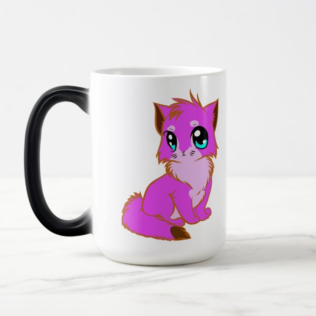 NICE LITTLE Fuchsia, PINK AND BROWN KITTEN Magic Mug (Left)