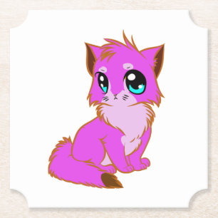 NICE LITTLE Fuchsia, PINK AND BROWN KITTEN Paper Coaster