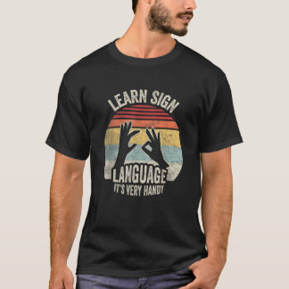 NICE N COOL Retro Vintage Learn Sign Language ASL T-Shirt