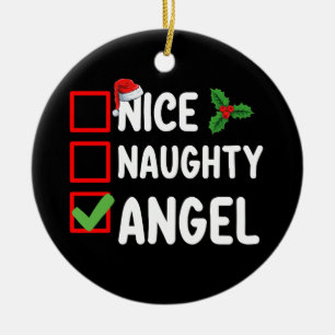 Nice Naughty Angel Christmas List Holiday Family Ceramic Ornament