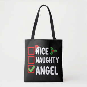 Nice Naughty Angel Christmas List Holiday Family Tote Bag