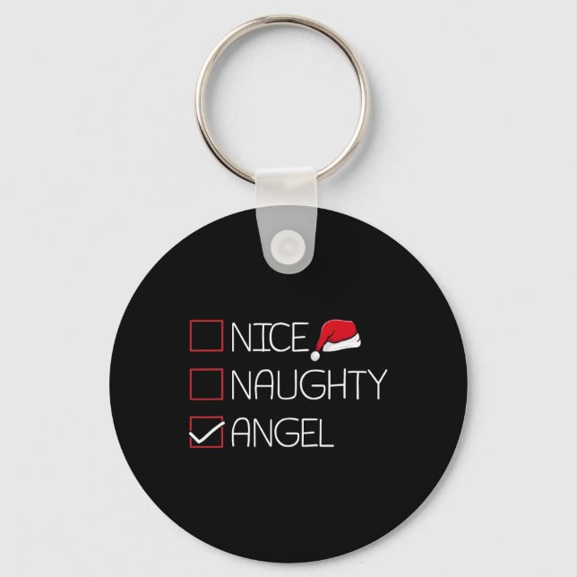 Nice Naughty Angel Christmas Pajama Funny Humour X Keychain (Front)