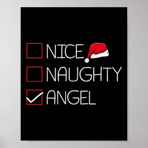 Nice Naughty Angel Christmas Pajama Funny Humour X Poster