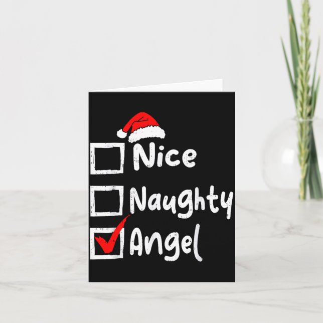 Nice Naughty Angel Funny Christmas List Family Mat Card (Front)