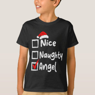 Nice Naughty Angel Funny Christmas List Family Mat T-Shirt