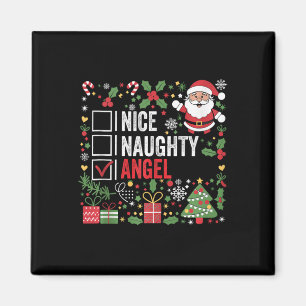 Nice Naughty Angel Funny Christmas Santa Claus Tan Magnet