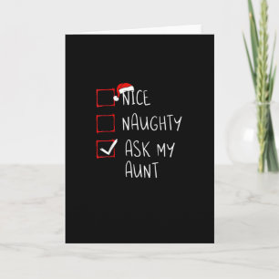 Nice Naughty Ask My Aunt Christmas List Xmas  Card