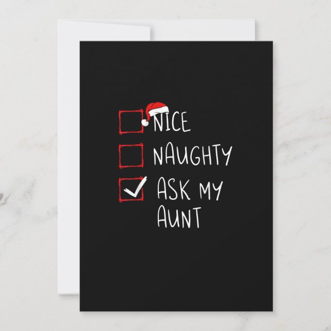 Nice Naughty Ask My Aunt Christmas List Xmas  Holiday Card (Front)
