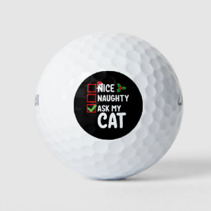 Nice Naughty Ask My Cat Christmas List Holiday Golf Balls