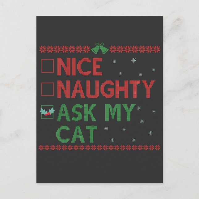 Nice Naughty Ask My Cat Funny Christmas Santa Gift Postcard (Front)