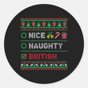 Nice Naughty British Christmas Checklist England  Classic Round Sticker