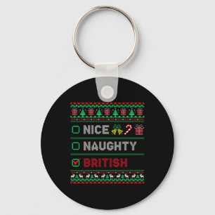 Nice Naughty British Christmas Checklist England Keychain