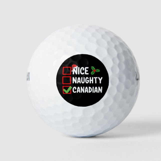 Nice Naughty Canadian Christmas List Holiday Golf Balls (Front)