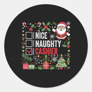 Nice Naughty Cashier Funny Christmas Santa Claus  Classic Round Sticker