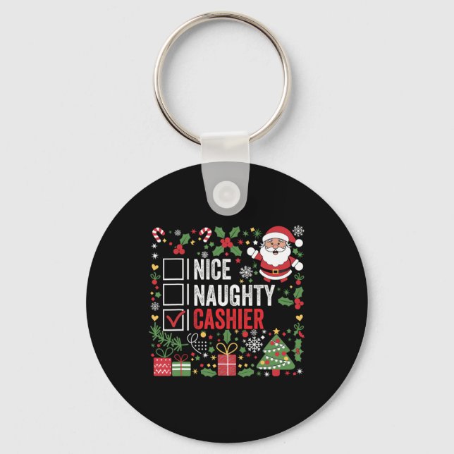 Nice Naughty Cashier Funny Christmas Santa Claus  Keychain (Front)