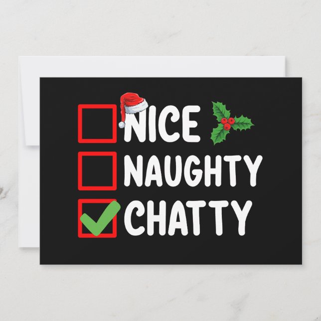 Nice Naughty Chatty Christmas List Family Holiday Invitation (Front)