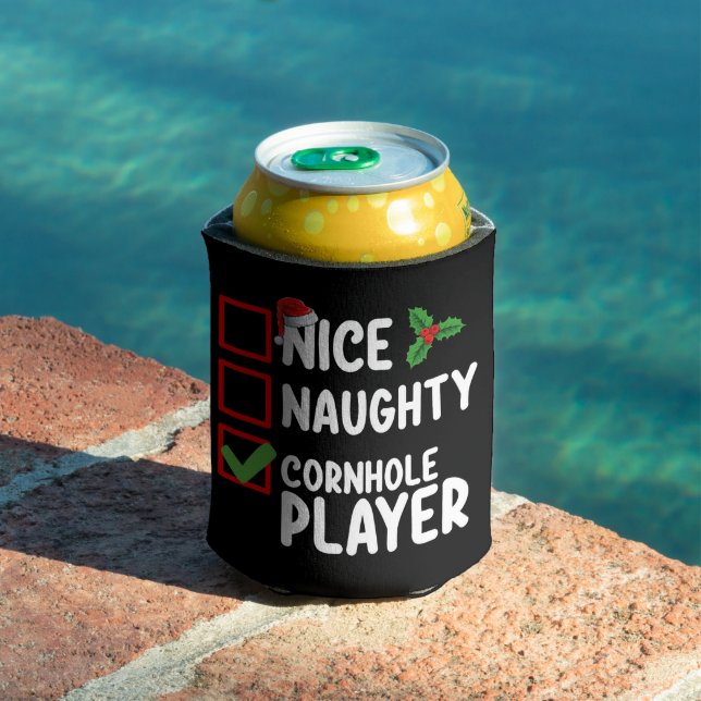 Nice Naughty Cornhole Player Christmas List Can Cooler (In Situ Pool)