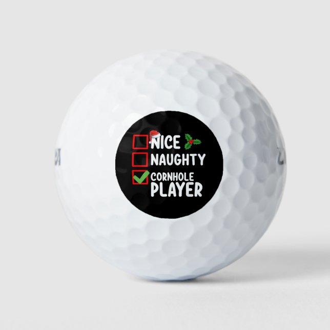Nice Naughty Cornhole Player Christmas List Golf Balls (Front)