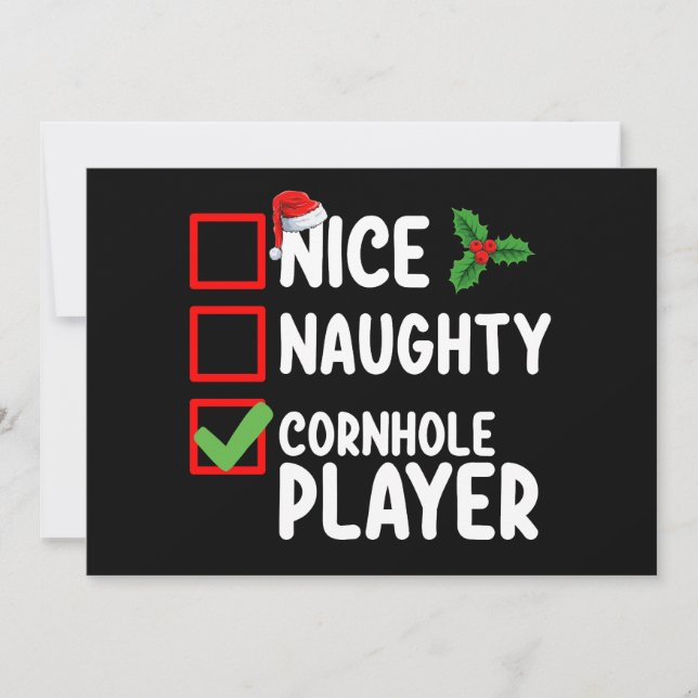 Nice Naughty Cornhole Player Christmas List Invitation (Front)