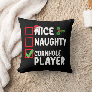 Nice Naughty Cornhole Player Christmas List Throw Pillow