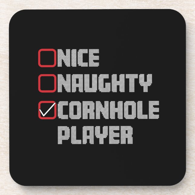 Nice Naughty Cornhole Player List Ugly Christmas Coaster (Front)