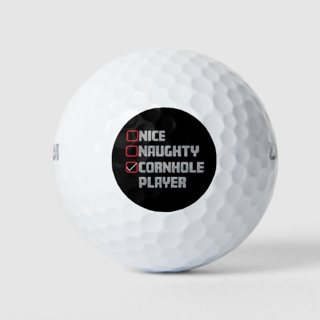 Nice Naughty Cornhole Player List Ugly Christmas Golf Balls (Front)