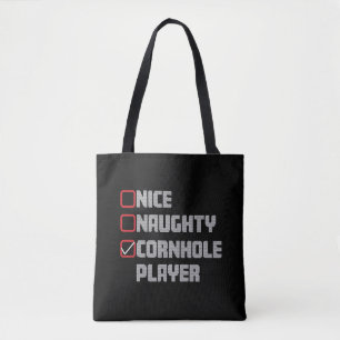 Nice Naughty Cornhole Player List Ugly Christmas Tote Bag