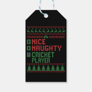 Nice Naughty Cricket Player Funny Christmas Gift Tags