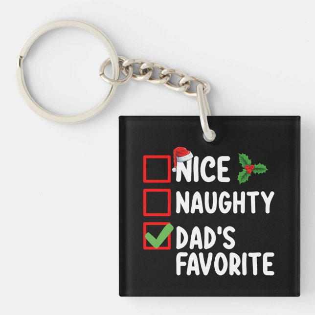 Nice Naughty Dad's Favourite Christmas List Family Keychain (Front)