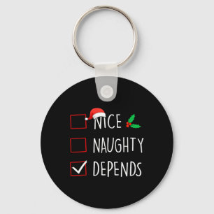 Nice Naughty Depends Christmas Family Matching Keychain