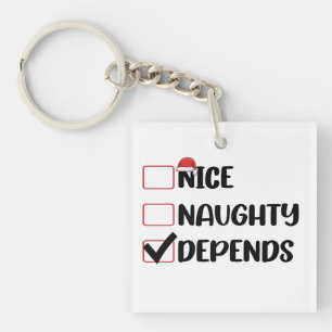 Nice Naughty Depends Santa Christmas List Keychain