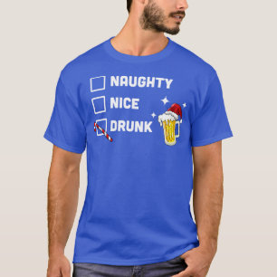 Nice Naughty Drunk Check Christmas Beer Funny Drin T-Shirt
