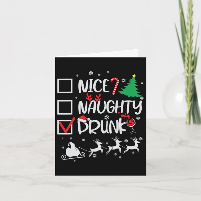Nice Naughty Drunk Check Funny Christmas  Card (Front)