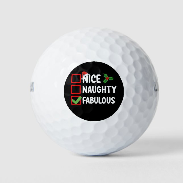 Nice Naughty Fabulous Funny Santa Christmas List H Golf Balls (Front)