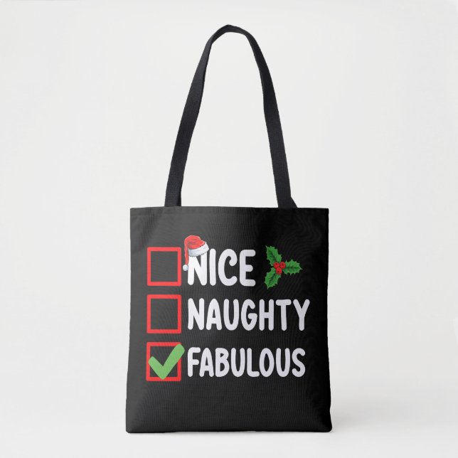 Nice Naughty Fabulous Funny Santa Christmas List H Tote Bag (Front)