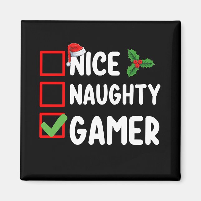 Nice Naughty Gamer Christmas List Gaming Santa Magnet (Front)